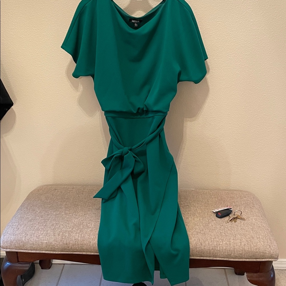 Kensie Emerald Green Midi Dress with Waist Tie